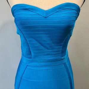 Turquoise Blue Strapless Bandage Dress
